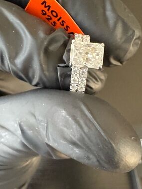 925 Sterling Silver With Rhodium Finish 2.50 CTW VVSD Moissanite Engagement Set